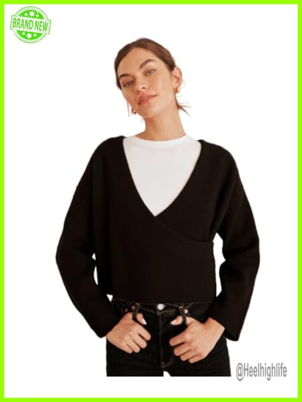 100% Cashmere Crossover Neck Pullover Sweater Relaxed Fit